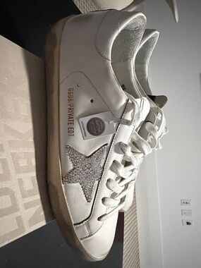Golden Goose White Sneakers with Silver Swarovski Crystal Star